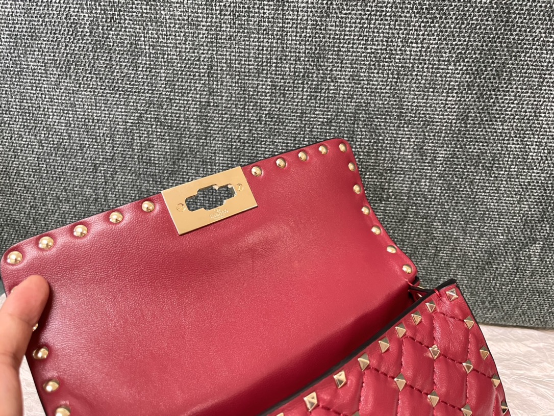 Valentino Garavani Rockstud Spike Small Chain Bag in Burgundy Supple Lambskin Nappa